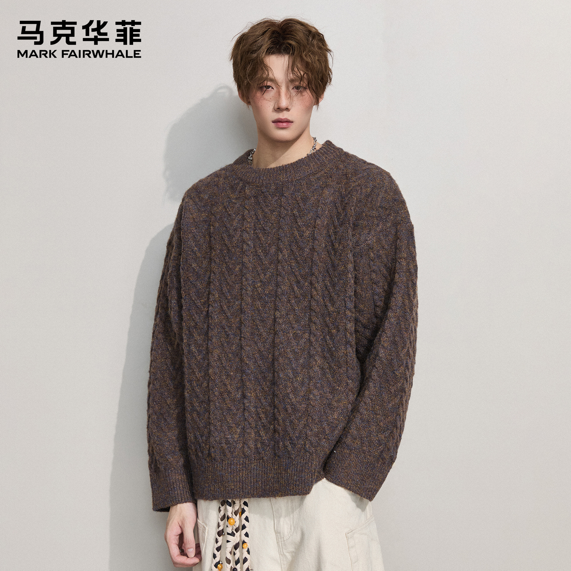 马克华菲毛衣男秋冬潮牌日系复古设计感重磅慵懒风情侣保暖针织衫