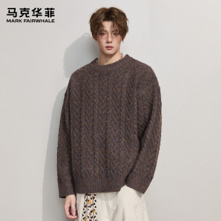 马克华菲毛衣男秋冬潮牌日系复古设计感重磅慵懒风情侣保暖针织衫