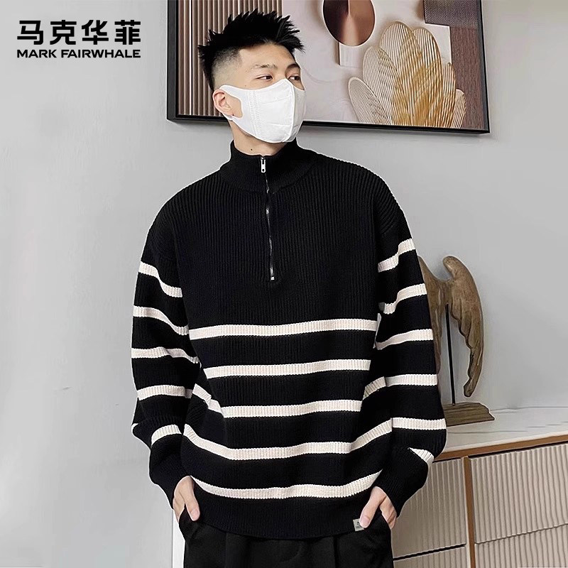 马克华菲毛衣男士新款潮牌美式重磅加厚复古条纹半拉链套头针织衫,男装,针织衫/毛衣,淘宝优惠券,粉丝福利购,淘宝优惠卷