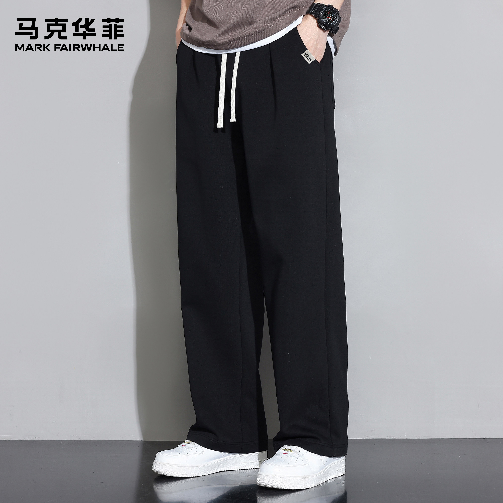 马克华菲黑色休闲裤男2026新款潮牌加绒保暖宽松运动抽绳阔腿长裤,男装,休闲裤,淘宝优惠券,粉丝福利购,淘宝优惠卷