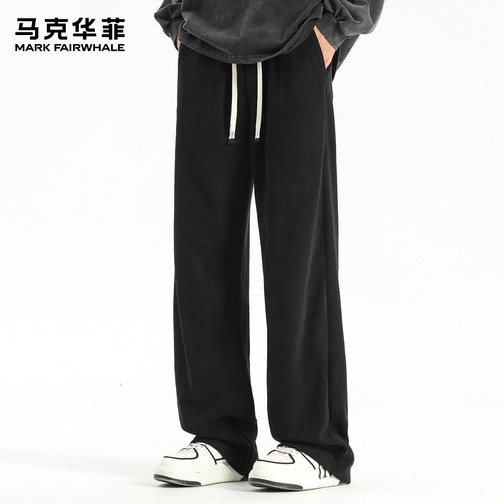 马克华菲卫裤男新款潮牌黑色灯芯绒重磅复古青少年百搭廓形弯刀裤,男装,休闲裤,淘宝优惠券,粉丝福利购,淘宝优惠卷