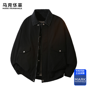 马克华菲夹克男春夏新款潮牌美式复古毛绒保暖翻领飞行员宽松外套