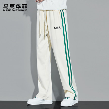 马克华菲直筒休闲卫裤男夏季宽松潮牌ins薄款垂感条纹阔腿运动裤