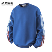 条纹情侣宽松圆领套头卫衣服 潮流美式 马克华菲长袖 T桖男2026新款