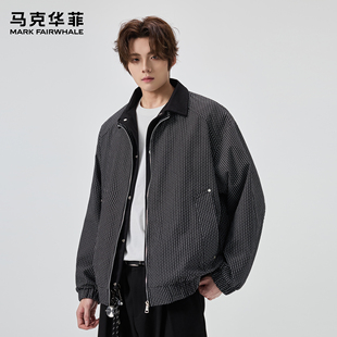 马克华菲夹克男款春季潮牌老钱风轻奢千鸟格复古痞帅翻领宽松外套