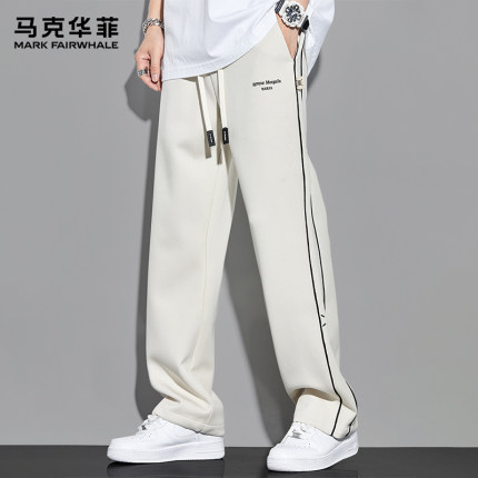 马克华菲潮牌条纹休闲裤男夏季薄款直筒青少年垂感宽松运动裤卫裤