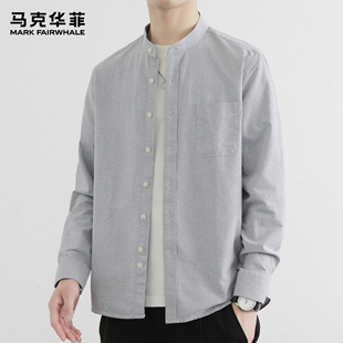 马克华菲长袖衬衫男款潮牌日系复古cityboy立领纯棉口袋衬衣外套