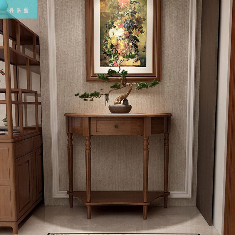 美式半圆玄关桌玄关台实木走廊客厅装饰柜门厅窄玄关柜靠墙置物台,住宅家具,玄关台,淘宝优惠券,粉丝福利购,淘宝优惠卷