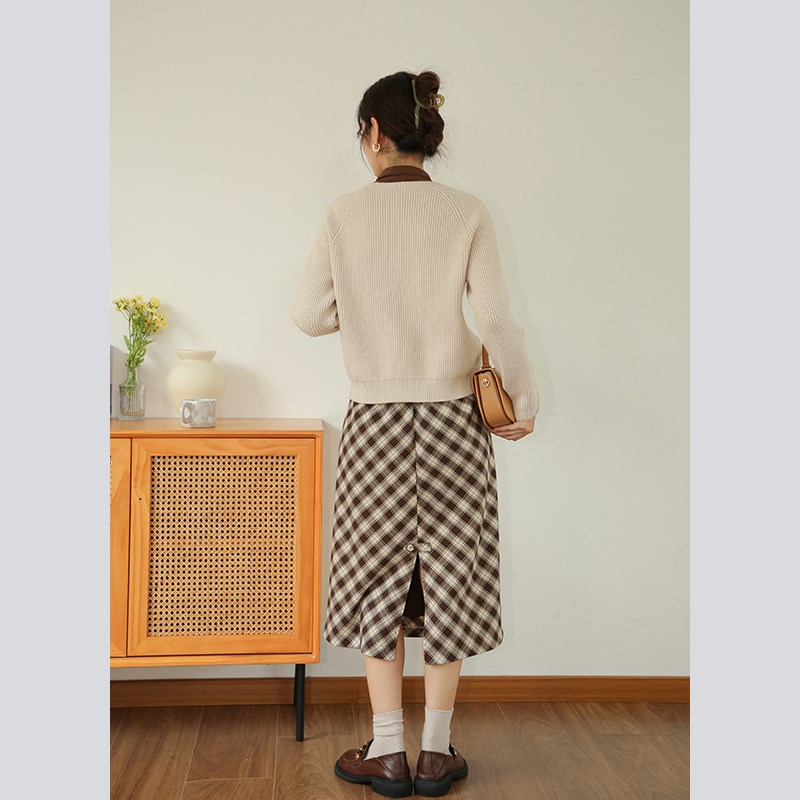 奈格薇儿小个子格子半身裙女2024年新款秋冬高腰显瘦遮胯开叉裙子