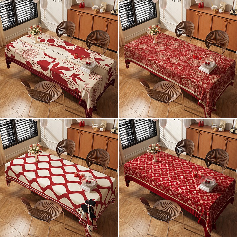 防水防油喜庆新年红色桌布免洗过年装饰茶几轻奢感餐桌布氛围感