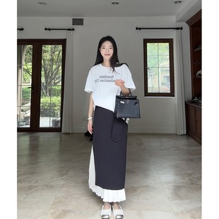 半裙纯棉T恤夏 设计感假两件荷叶边拉链可调开衩西装 郭九九呢