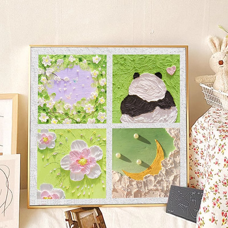 高级感花卉风景DIY数字油画手工填充色石英砂丙烯肌理解压装饰画图片