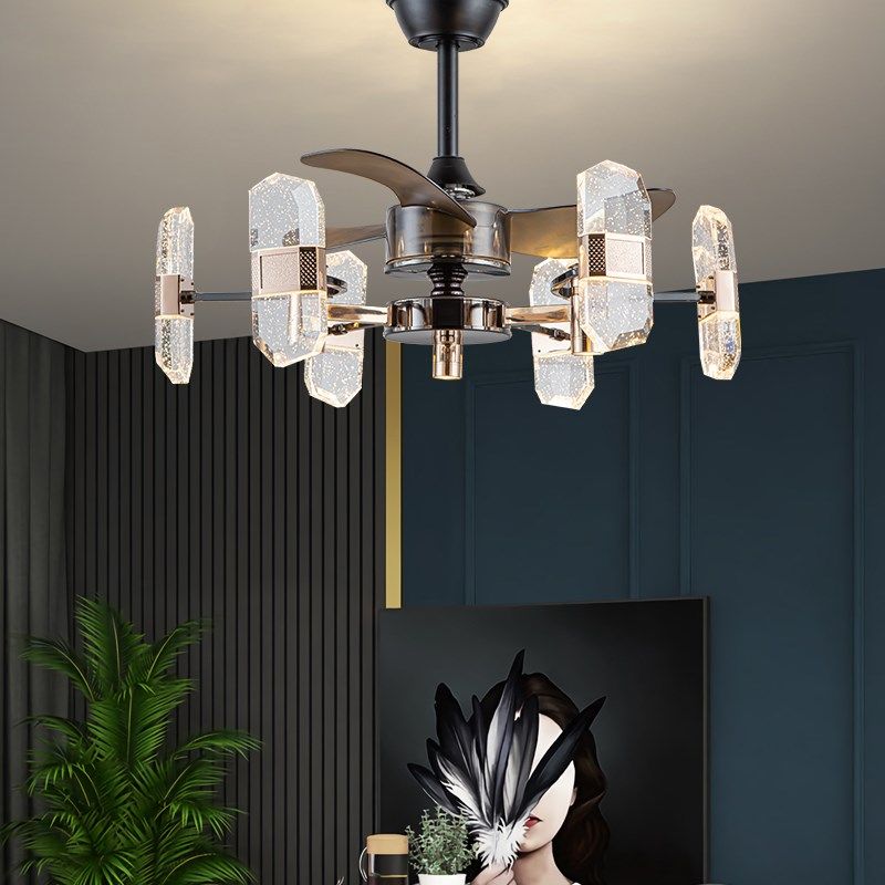 气泡水晶风扇灯吊扇灯客厅餐厅家用静音吊顶一体轻奢卧室电扇灯,家装灯饰光源,餐厅/卧室/书房吸顶灯,淘宝优惠券,粉丝福利购,淘宝优惠卷