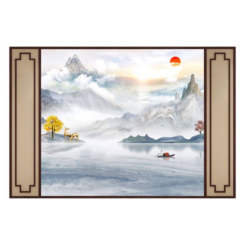 3d立体壁画影视墙新中式山水画电视背景墙壁纸客厅装饰墙纸8d壁布