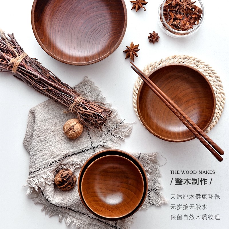 日式酸枣木碗木头米饭碗家用儿童宝宝碗防烫木质汤面碗沙拉碗