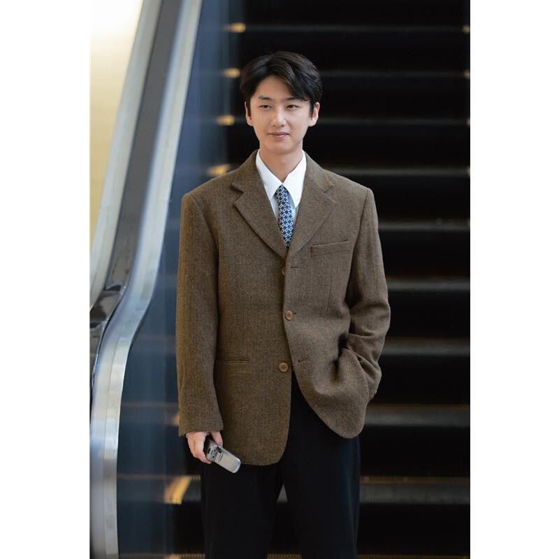 何记港风/含80%羊毛人字纹毛呢西装外套 复古港风宽松秋冬款西服,男装,休闲西服,淘宝优惠券,粉丝福利购,淘宝优惠卷