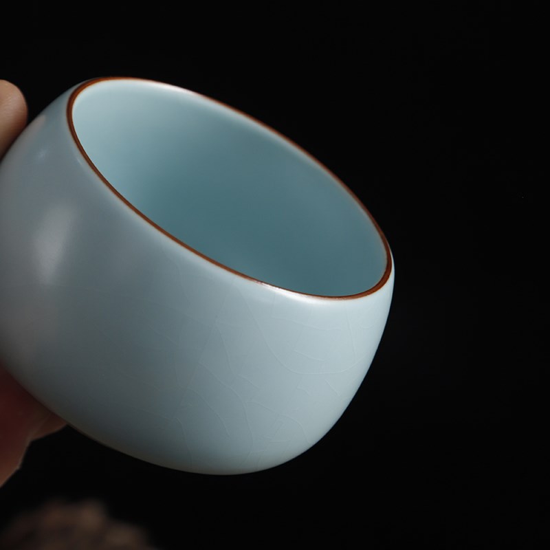 南德 汝窑主人杯开片可养茶杯功夫茶品茗杯单杯手工汝瓷茶盏青瓷