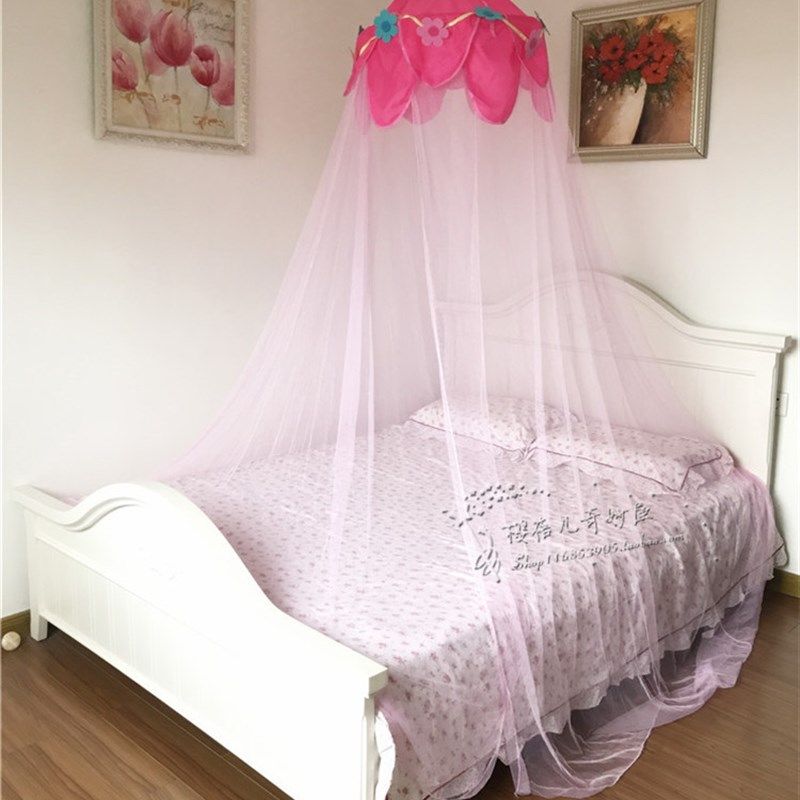 床幔韩式公主蚊帐圆形吊顶圆顶纱幔儿童女孩单人床开门免安装家用