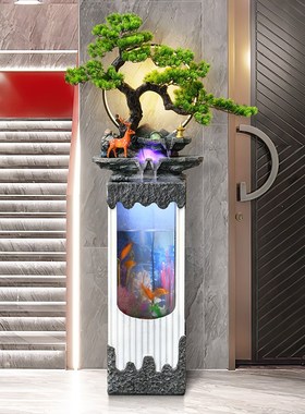 新中式假山流水鱼缸摆件循环水客厅电视柜旁落地摆件装饰乔迁礼品