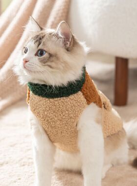 秋冬季猫咪韩版羊毛粒拼色牵引马甲棉衣中小型犬保暖狗狗宠物衣服