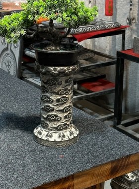 花盆底座青石石雕会所仿古玄关桌面摆件祥云圆柱装饰办公茶室造景
