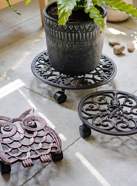 北欧轻奢铸铁花盆托盘地托底托万向轮装饰古典复古大型盆栽移动