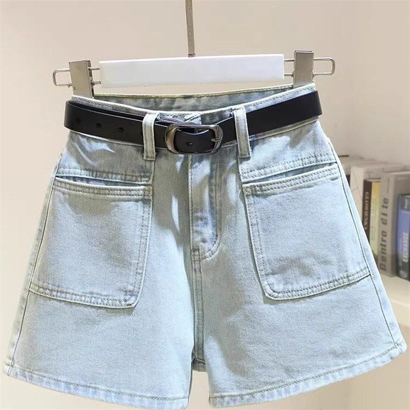 浅蓝色牛仔短裤女高腰夏季2025新款设计感a字显瘦小个子阔腿热裤