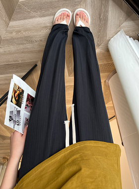 黑色冰丝阔腿裤女夏季薄款高腰垂感雪纺休闲裤宽松显瘦拖地直筒裤
