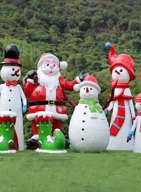 户外玻璃钢圣诞雪人雕塑卡通圣诞老人摆件商业街美陈圣诞节装饰
