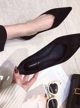软底平底鞋淑女2024夏季新款尖头浅口瓢鞋低跟百搭黑色单鞋女