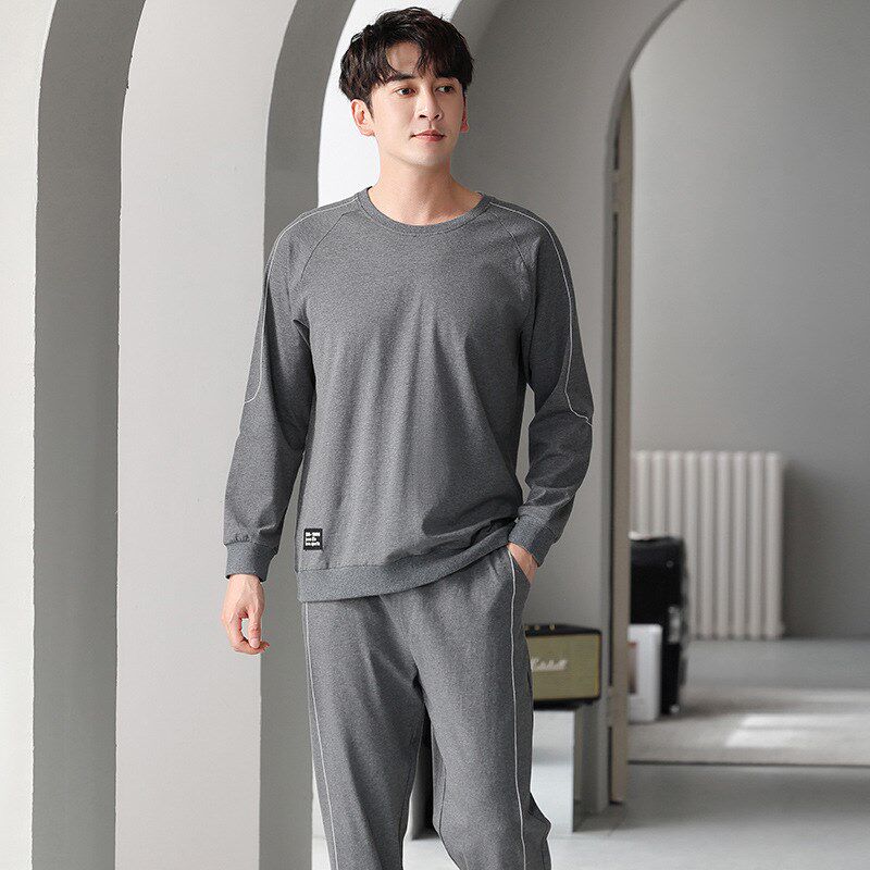 【加工定制】长袖睡衣春秋纯棉圆领休闲运动男士家居服可外穿秋冬