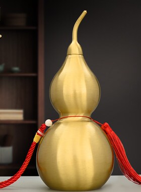 铜葫芦摆件大号纯黄铜福禄挂件门口玄关开口葫芦饰品家居办公室店