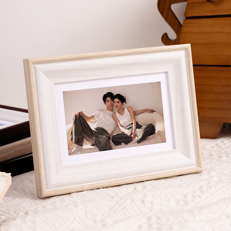 双色胡白相框空框摆台6/7/8寸a4全家福儿童照画框装裱摆件高级感