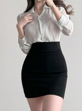 黑色职业装包臀短裙子2022新款紧身高腰弹力工装一步裙半身裙女秋