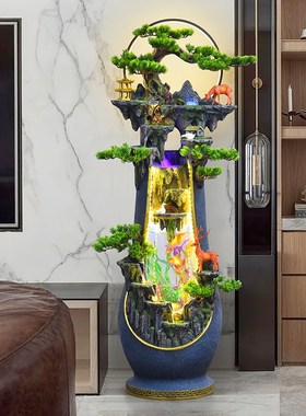 假山流水鱼缸落地摆件开业贺礼玄关中式花盆装饰招财风水轮循环水