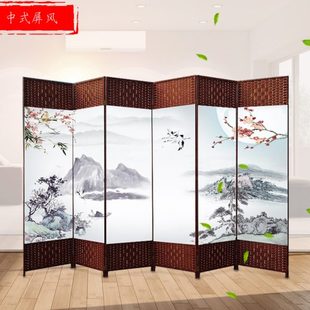 简易屏风隔断墙折屏客厅卧室简约现代折叠移动布衣屏障 经济型中式