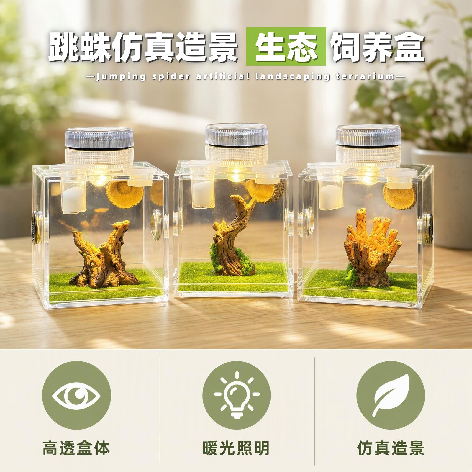 跳蛛仿真生态造景饲养盒亚克力盒跳蛛宠物鸣虫蜘蛛爬宠高透盒子