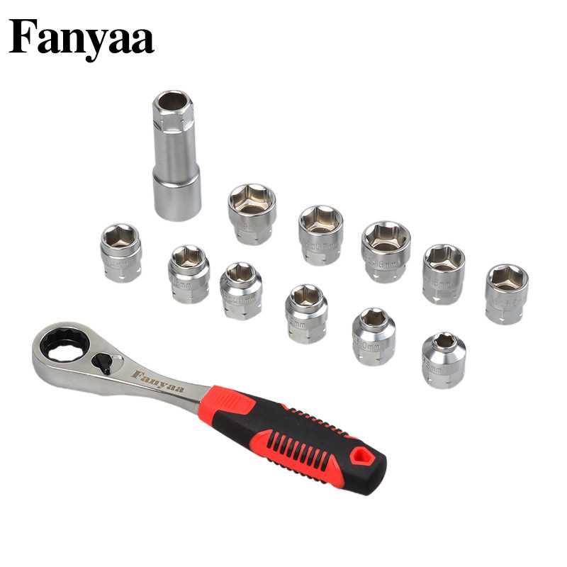 Fanyaa贯穿式齿形套筒13/27/52件套棘轮扳手套筒组合快速扳手工具