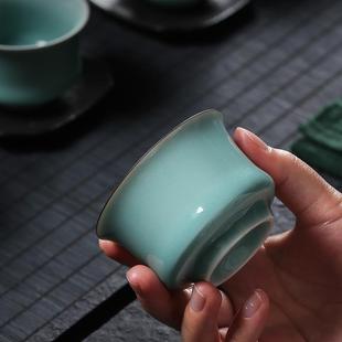 青瓷主人杯单杯弟窑龙泉陶瓷功夫茶杯品茗杯茶具马蹄杯茶碗盏家用