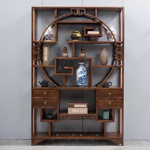圆形博古架实木中式多宝阁展示柜茶叶茶具隔断古董架金花梨1.3米