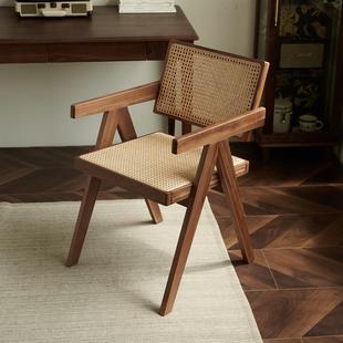 物应昌迪加尔椅实木藤编家用覆古靠背椅子现代设计阳台扶手休闲