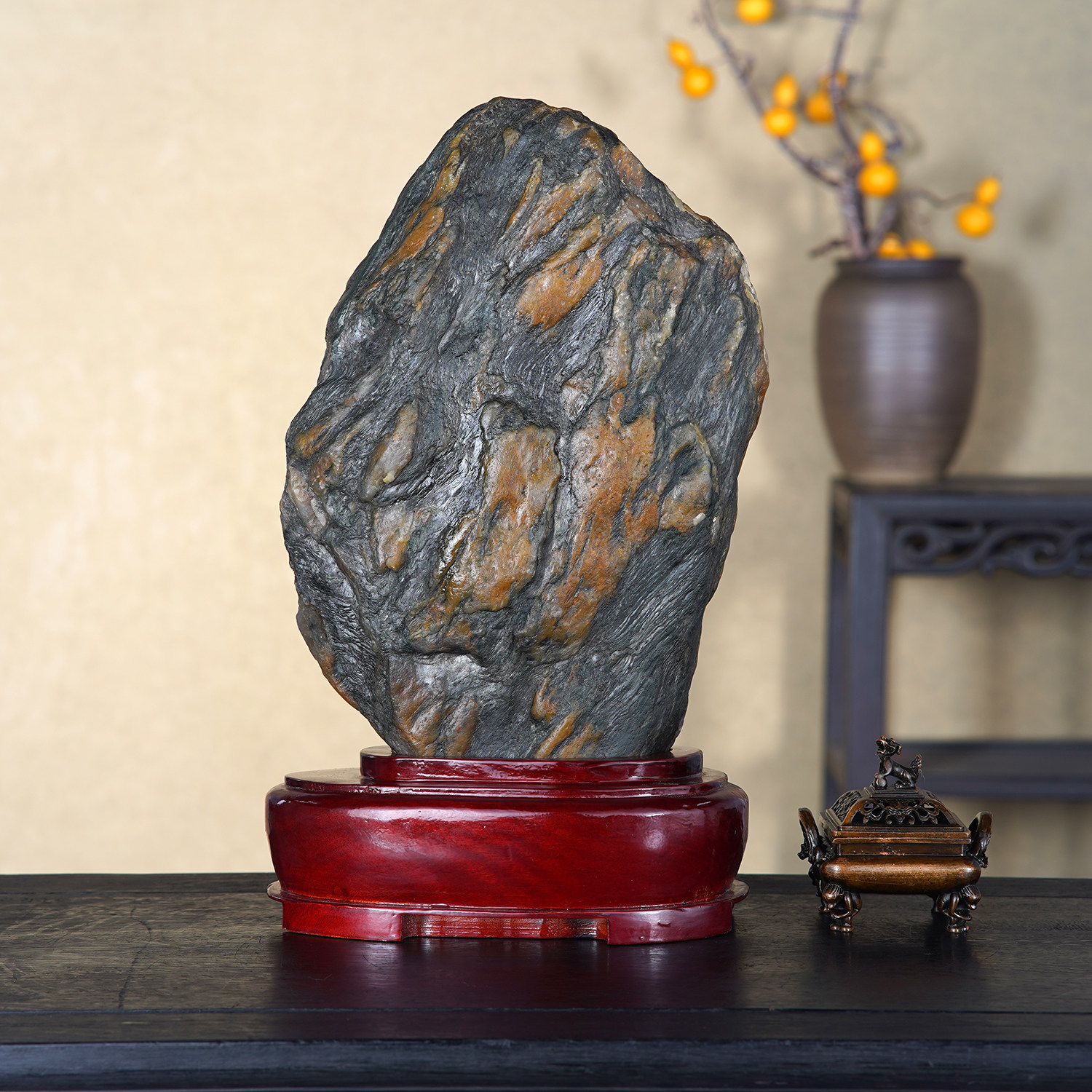 顶爷天然原石奇石【金顶佛首】黄蜡石收藏把玩摆件招财镇宅靠山石