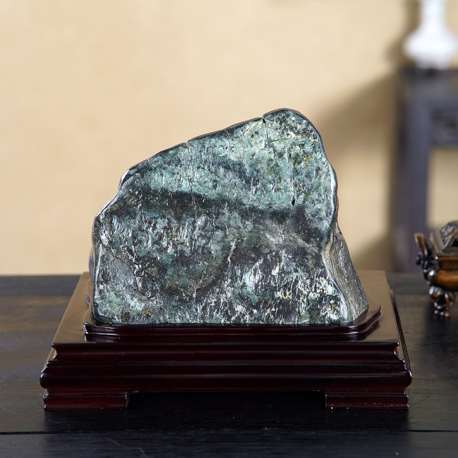 顶爷天然原石奇石【青岳含光】崂山绿石收藏装饰摆件镇宅靠山石