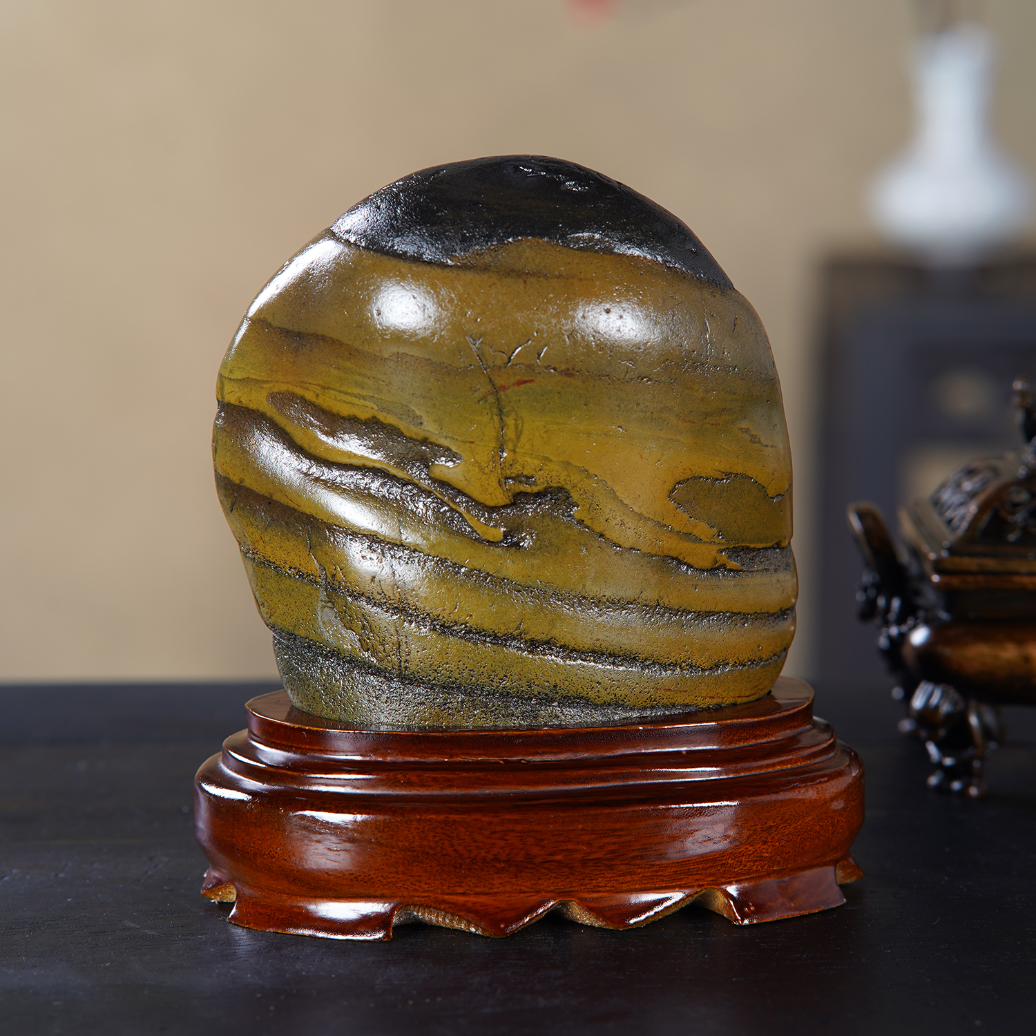 顶爷天然原石奇石【山水归心】广西彩陶石收藏观赏镇宅靠山摆件