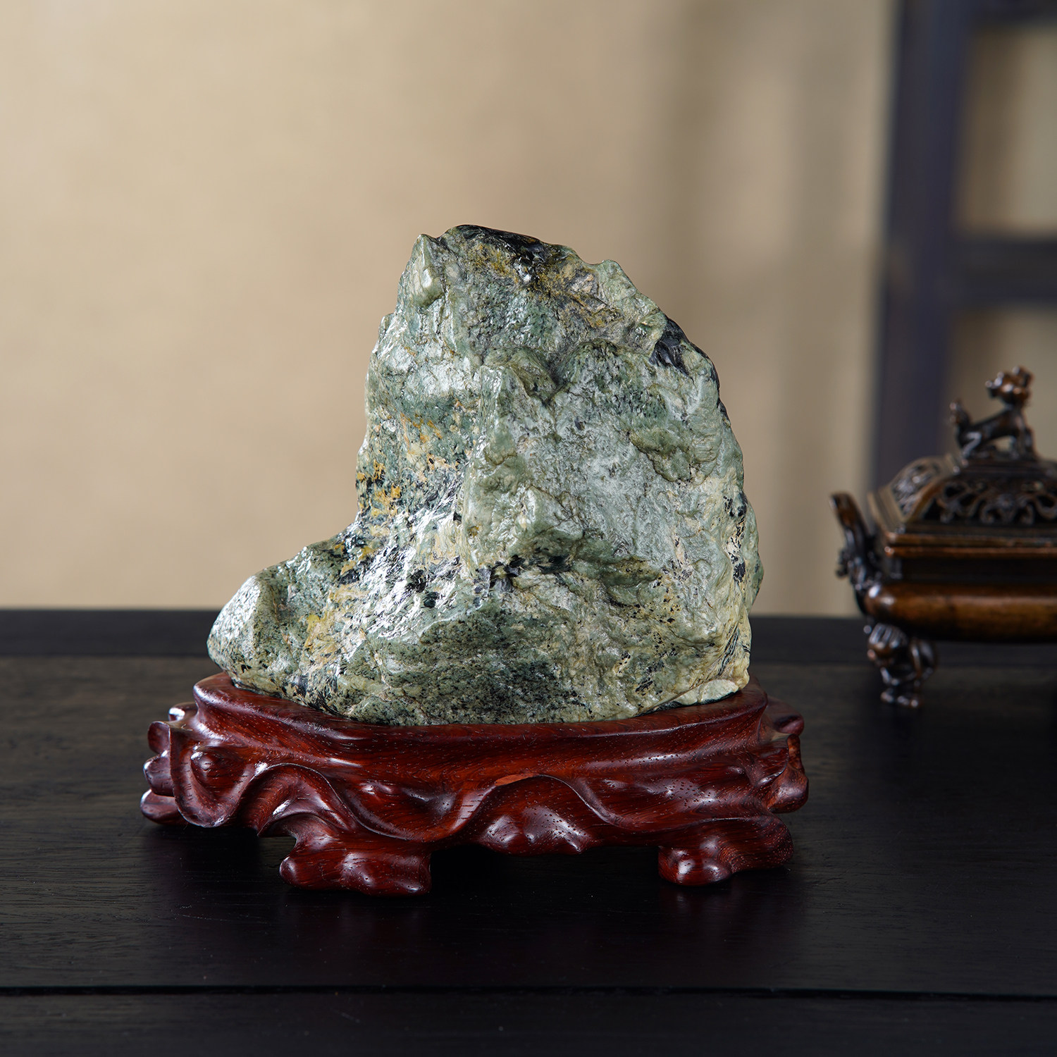 顶爷天然原石奇石【山海灵气】正宗崂山绿石靠山收藏国学镇宅摆件