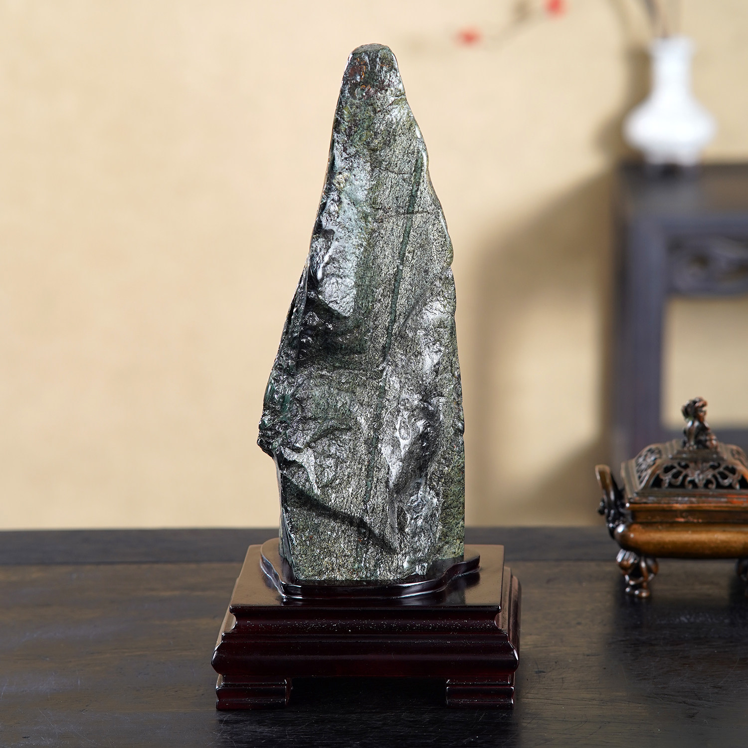 顶爷天然原石奇石【青崖仙影】崂山绿石收藏装饰摆件镇宅靠山石