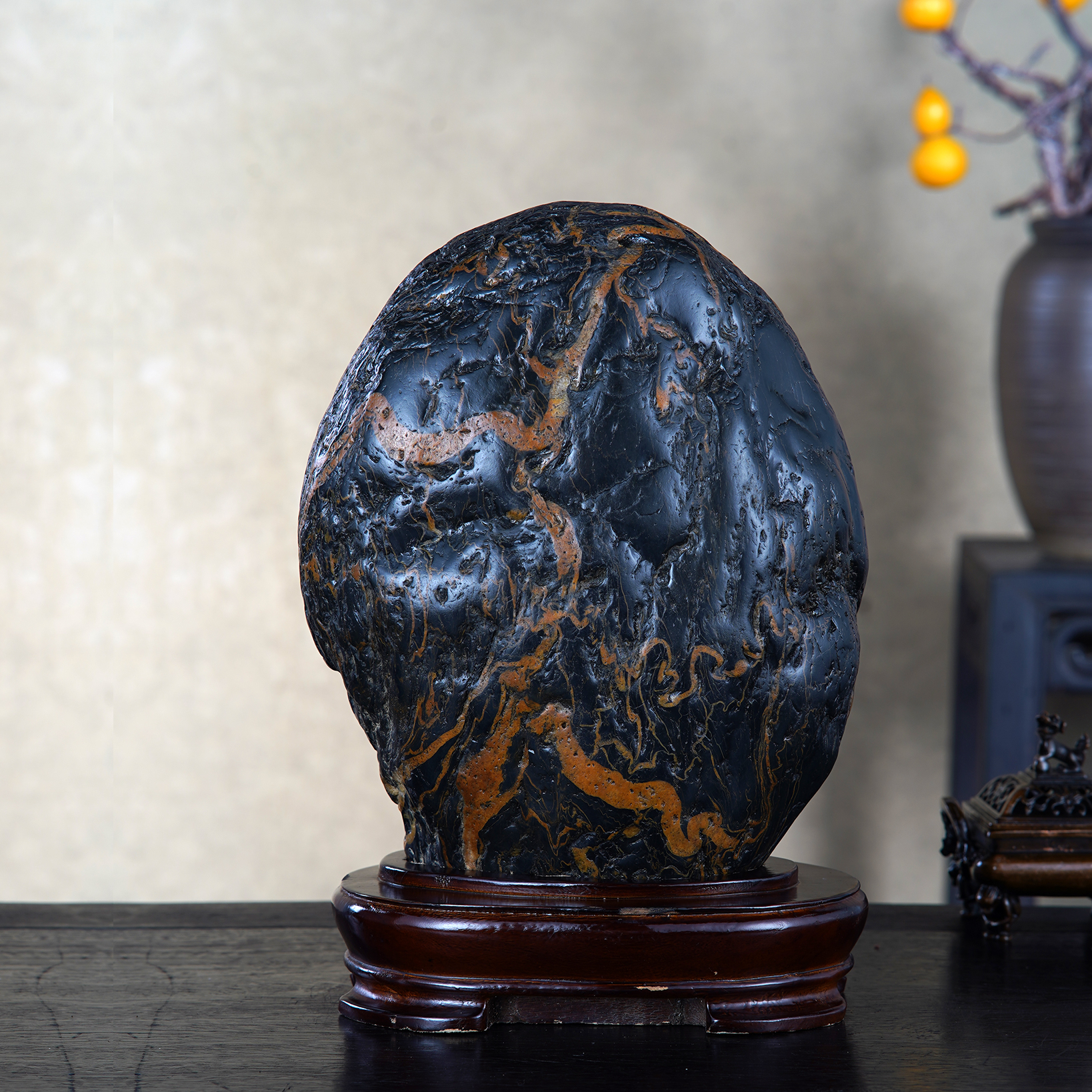 顶爷天然原石奇石【玄金龙脉金纹石】收藏装饰摆件镇宅把玩靠山石