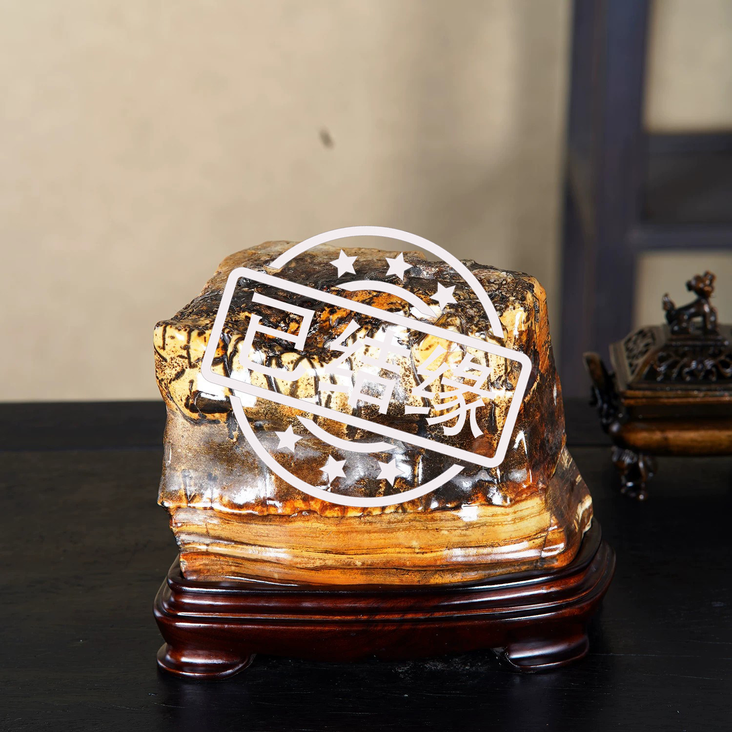 顶爷天然原石奇石【金墨岁华】广西大化石收藏观赏镇宅靠山石摆件