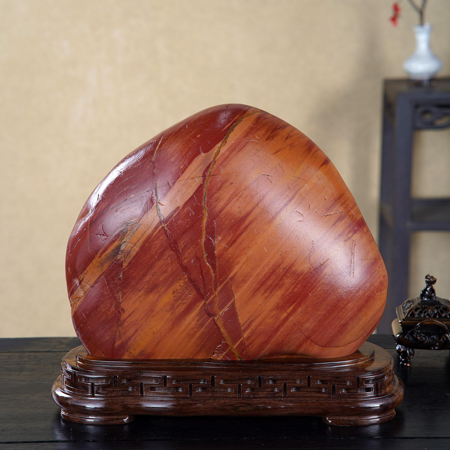 顶爷天然原石奇石【瑞寿天成】长江红碧玉装饰摆件镇宅招财靠山石