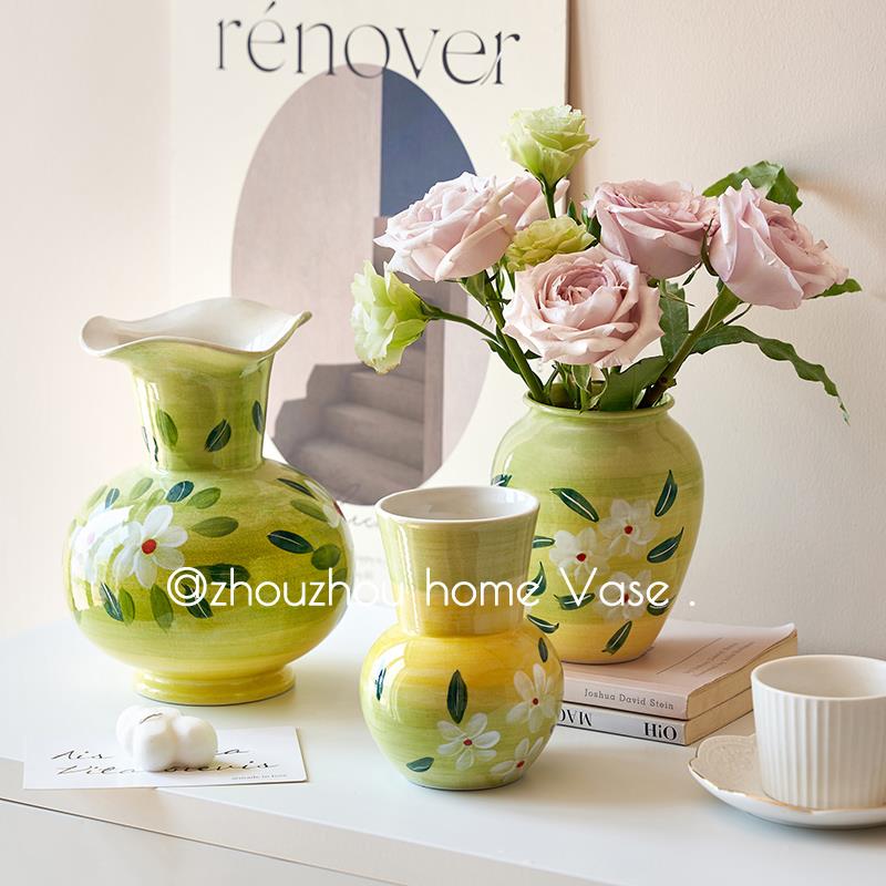 新中式手绘陶瓷花瓶摆件客厅插花高级感轻奢风家居装饰品乔迁礼物